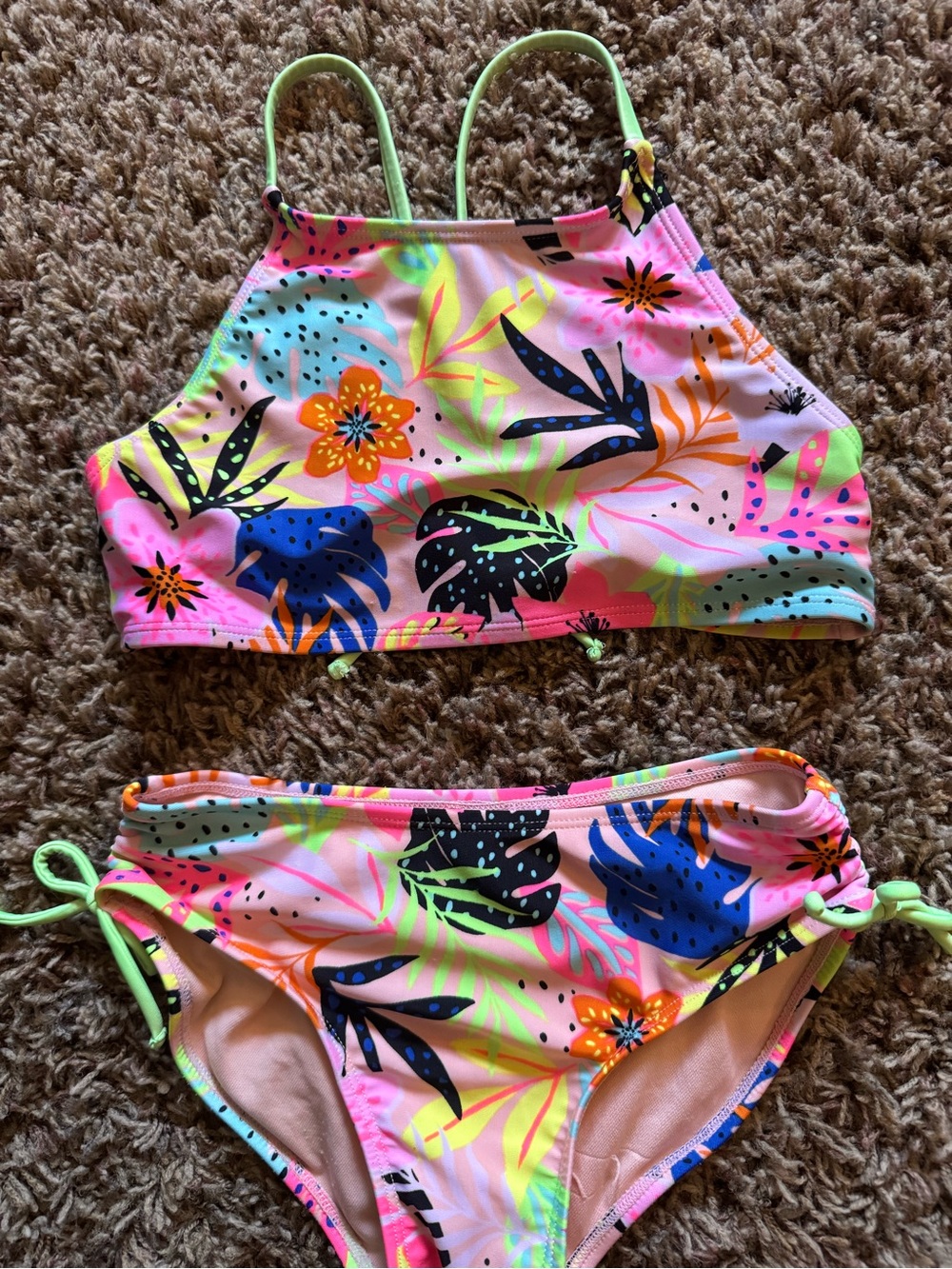 Cat & Jack Neon Pink Tropical Floral Two-Piece Bikini